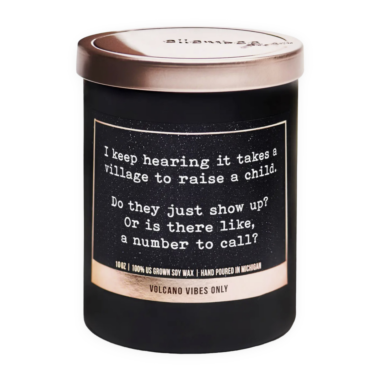 Geurkaars met opschrift 'It takes a village' to raise a child'