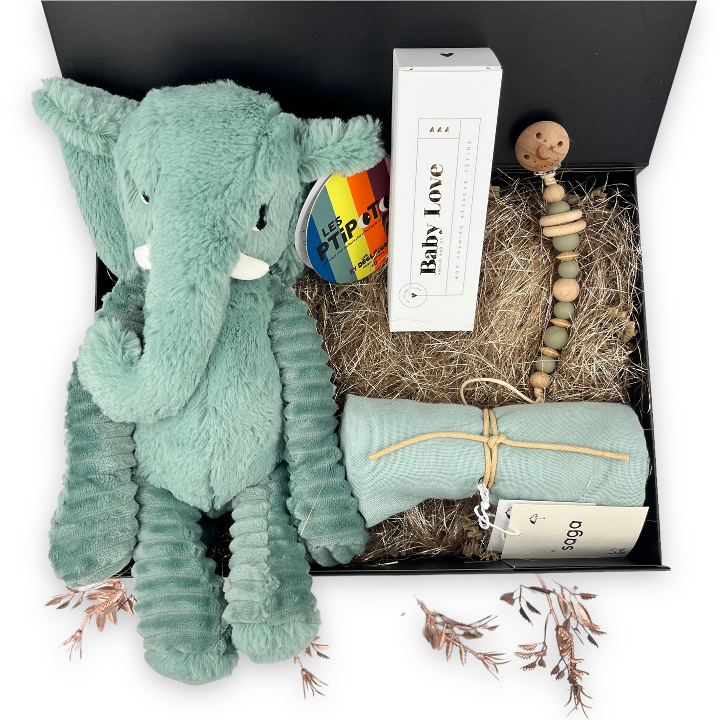 Een luxe cadeau voor de pasgeboren baby om te geven net na de geboorte - speelse momenten - in kleur groen