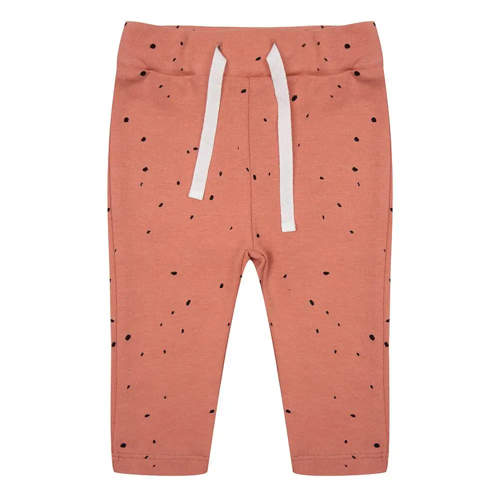 Een legging met dots print van Little Indians in de kleur oranje, gemaakt van 100% biologisch katoen.
